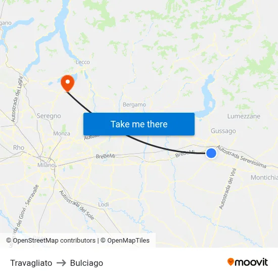 Travagliato to Bulciago map