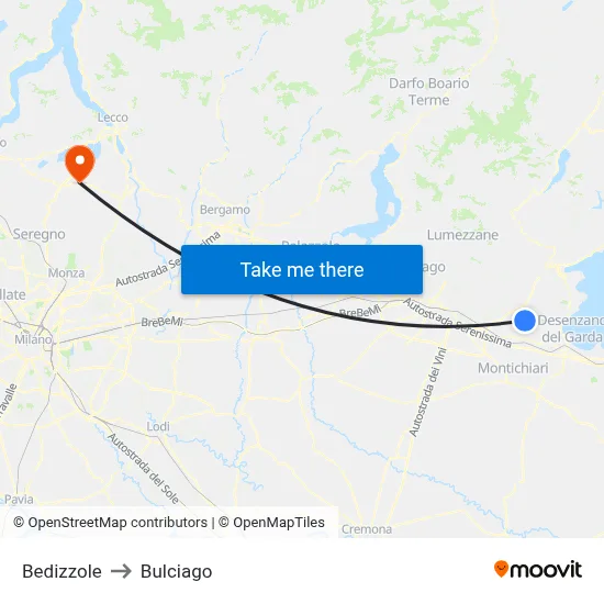 Bedizzole to Bulciago map