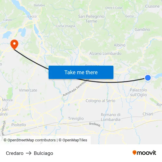 Credaro to Bulciago map