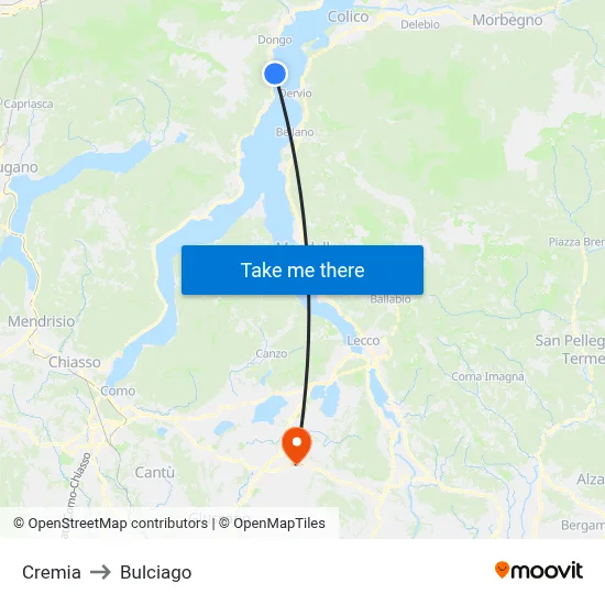 Cremia to Bulciago map