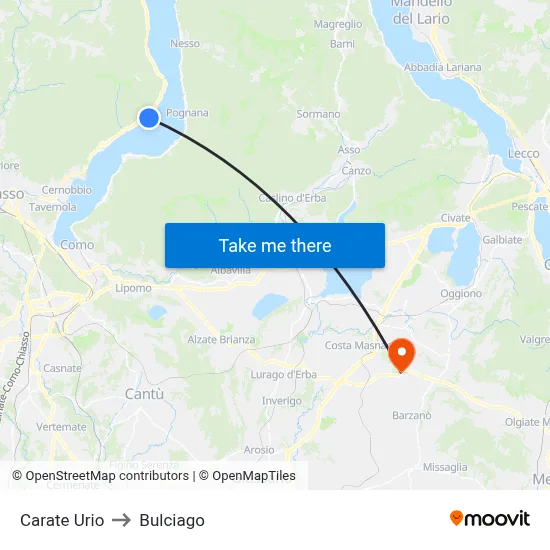Carate Urio to Bulciago map