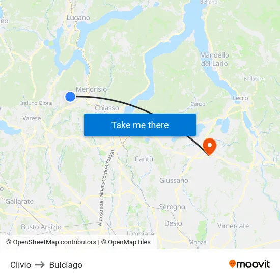 Clivio to Bulciago map