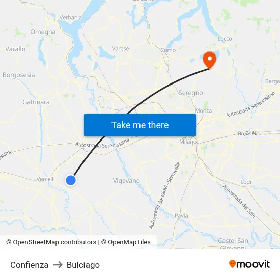 Confienza to Bulciago map