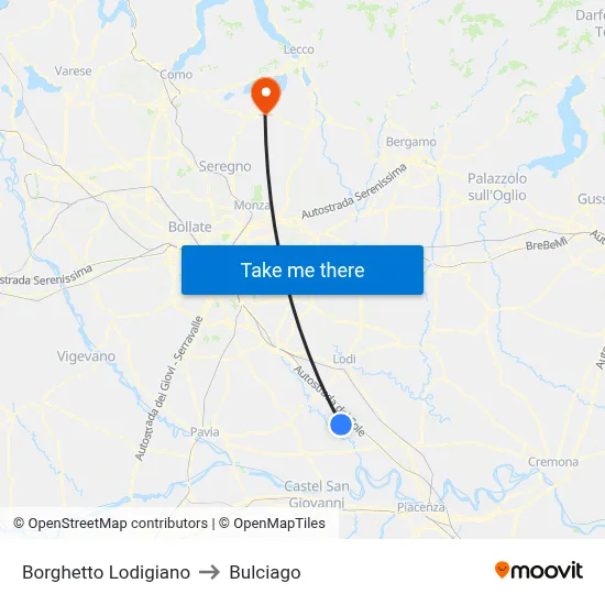 Borghetto Lodigiano to Bulciago map