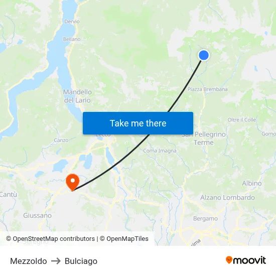 Mezzoldo to Bulciago map