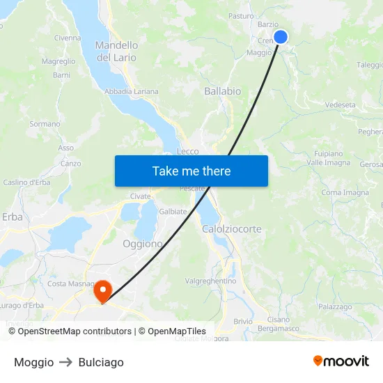 Moggio to Bulciago map