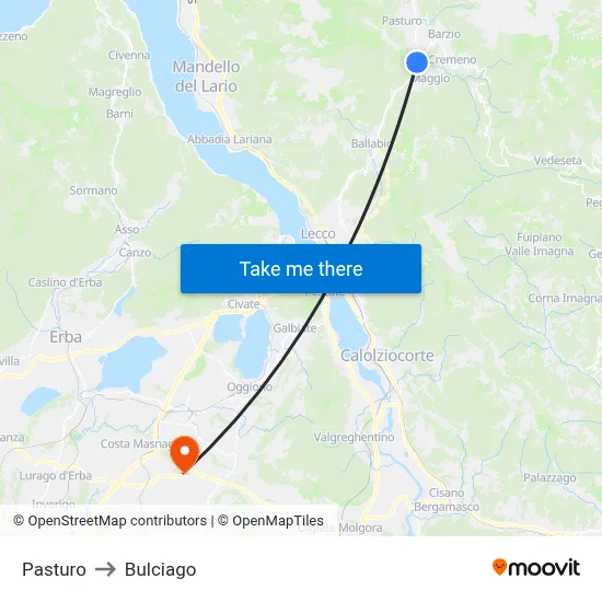 Pasturo to Bulciago map