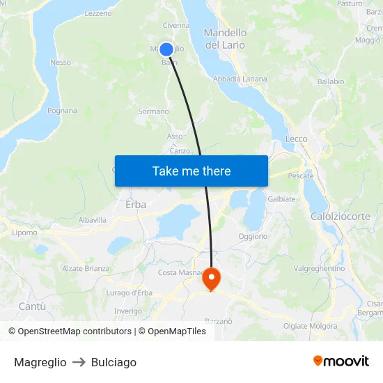 Magreglio to Bulciago map