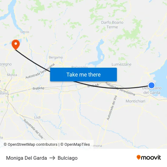 Moniga del Garda to Bulciago map