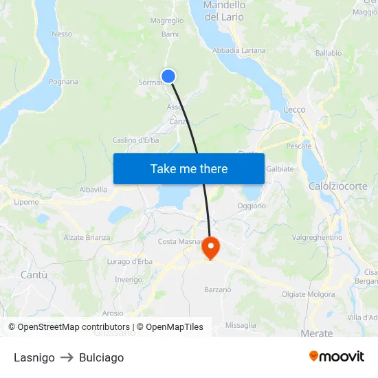 Lasnigo to Bulciago map