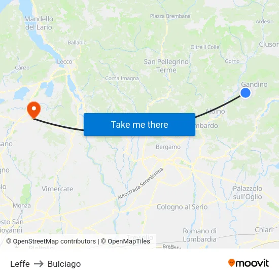 Leffe to Bulciago map