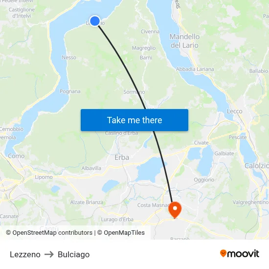 Lezzeno to Bulciago map