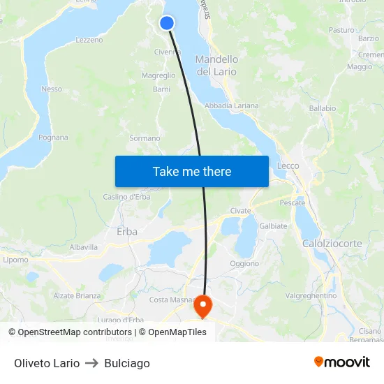 Oliveto Lario to Bulciago map