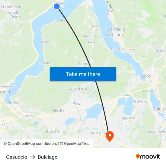 Ossuccio to Bulciago map