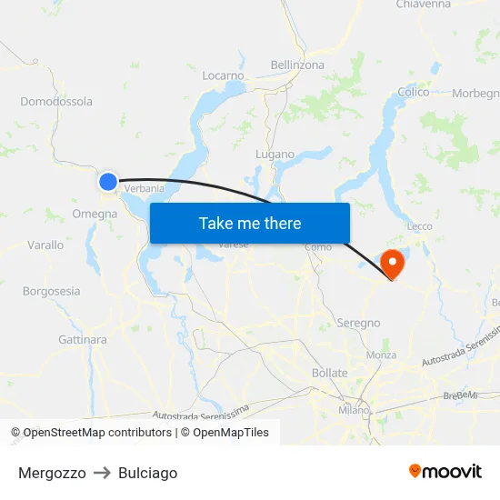 Mergozzo to Bulciago map