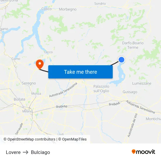 Lovere to Bulciago map