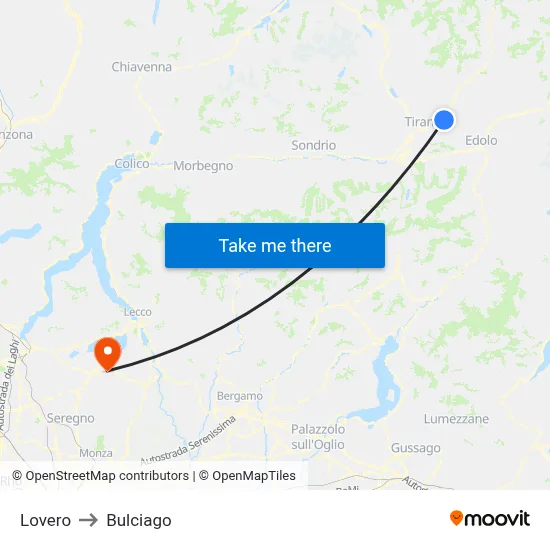 Lovero to Bulciago map