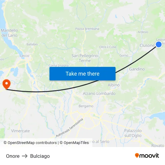 Onore to Bulciago map
