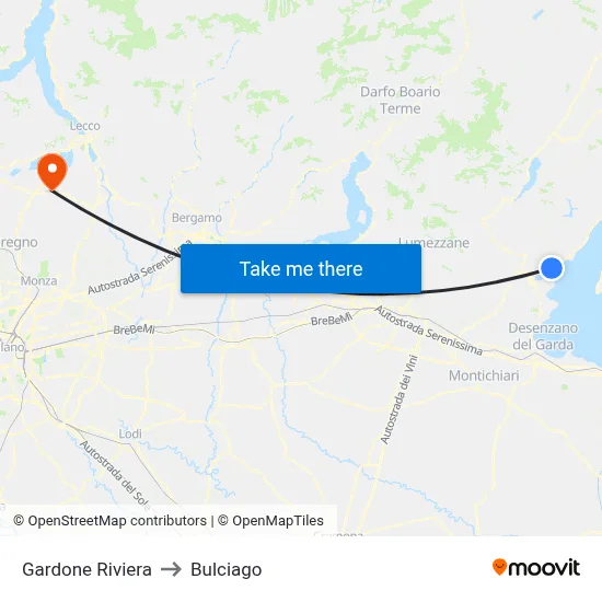 Gardone Riviera to Bulciago map