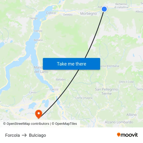 Forcola to Bulciago map
