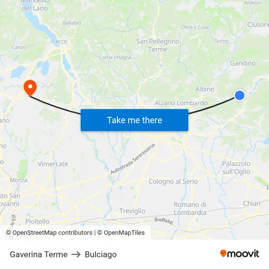 Gaverina Terme to Bulciago map