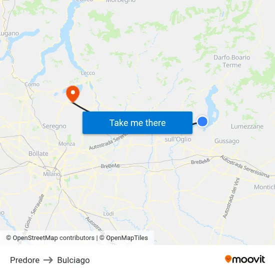 Predore to Bulciago map