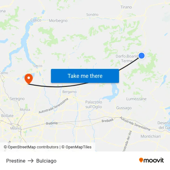 Prestine to Bulciago map