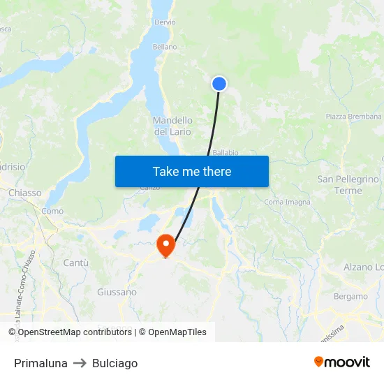 Primaluna to Bulciago map