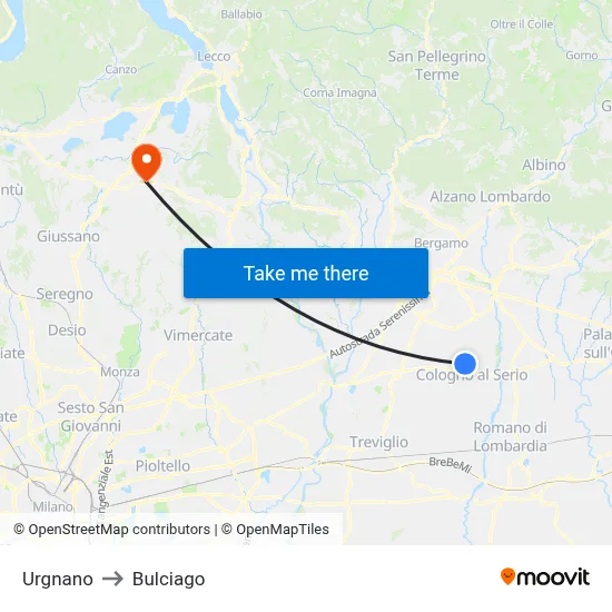 Urgnano to Bulciago map