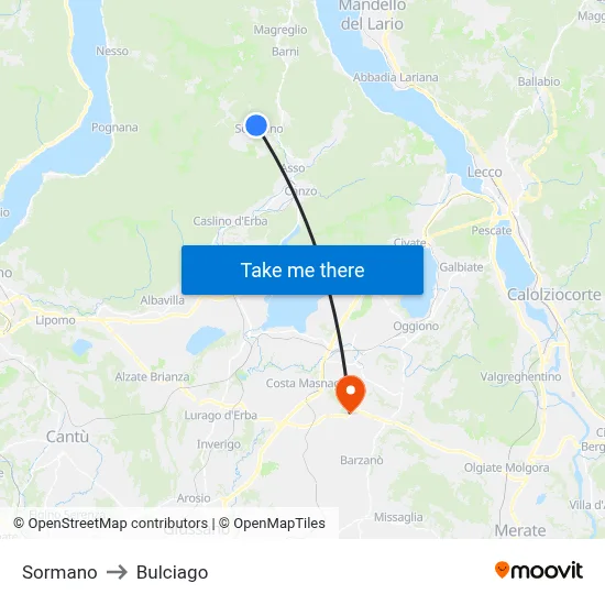 Sormano to Bulciago map