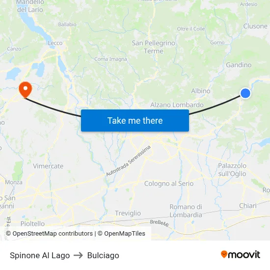 Spinone Al Lago to Bulciago map