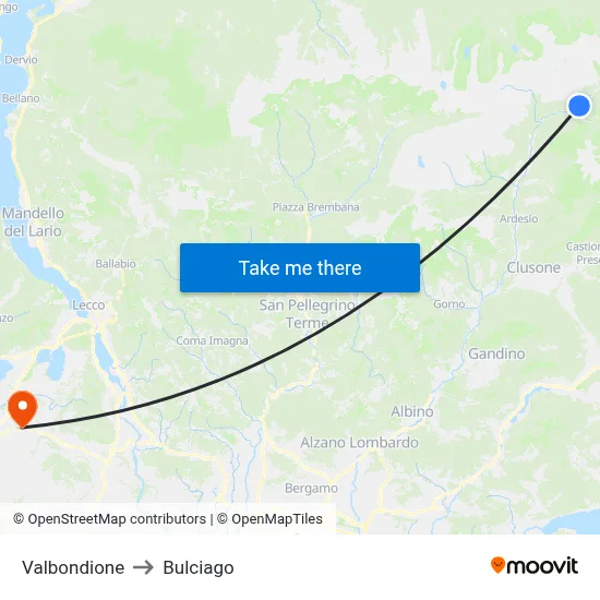 Valbondione to Bulciago map