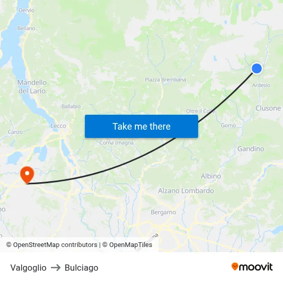 Valgoglio to Bulciago map