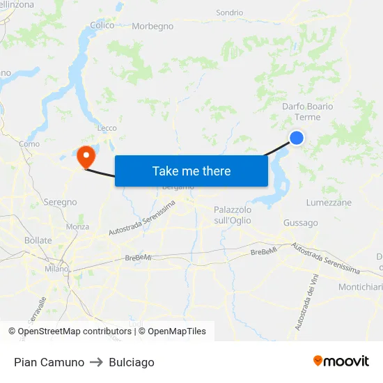 Pian Camuno to Bulciago map