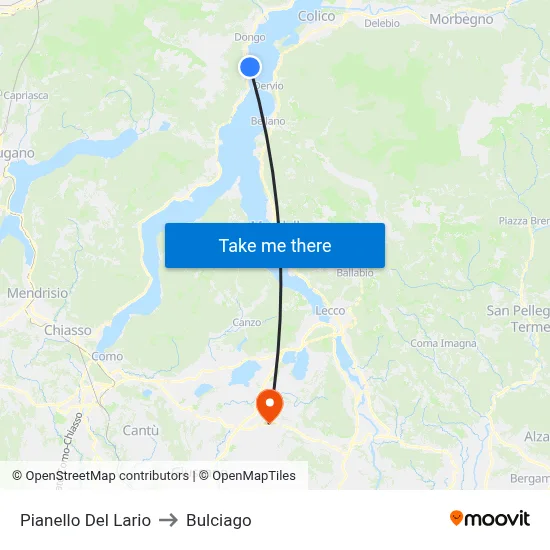 Pianello Del Lario to Bulciago map