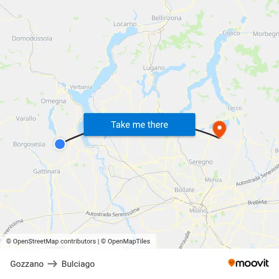 Gozzano to Bulciago map