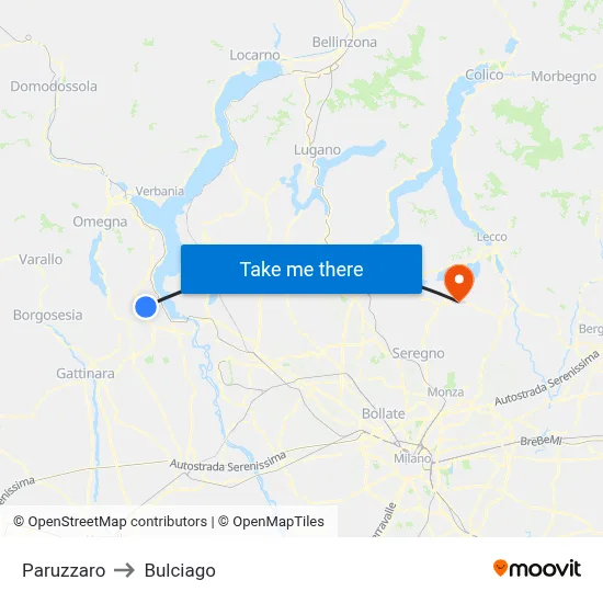 Paruzzaro to Bulciago map