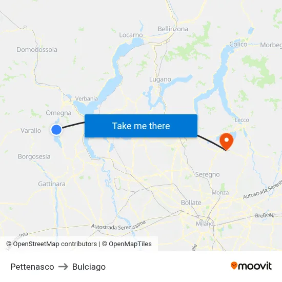 Pettenasco to Bulciago map