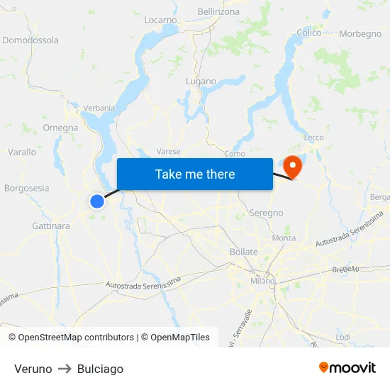 Veruno to Bulciago map