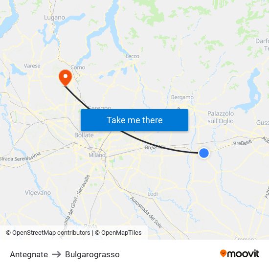 Antegnate to Bulgarograsso map