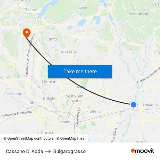 Cassano D' Adda to Bulgarograsso map
