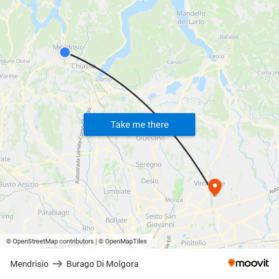 Mendrisio to Burago Di Molgora map