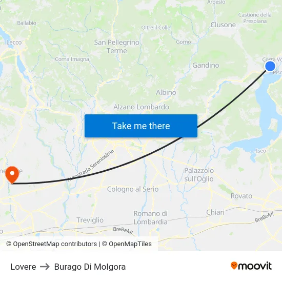 Lovere to Burago Di Molgora map