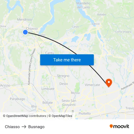 Chiasso to Busnago map