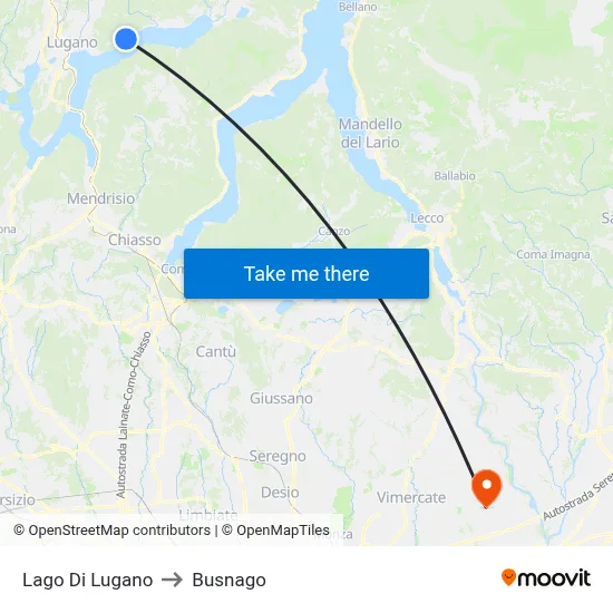Lake of Lugano to Busnago map
