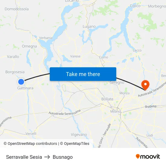 Serravalle Sesia to Busnago map