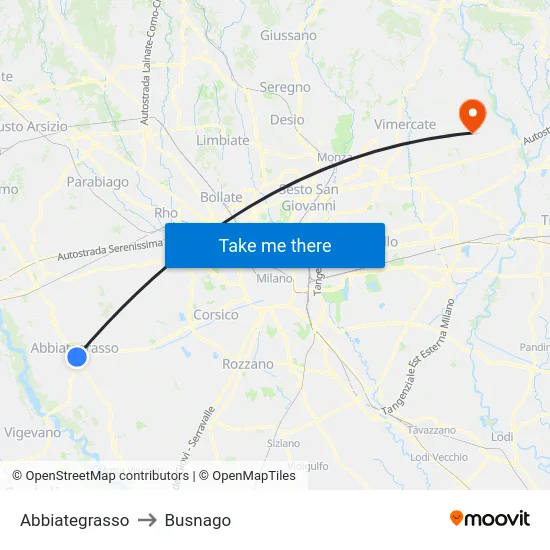 Abbiategrasso to Busnago map