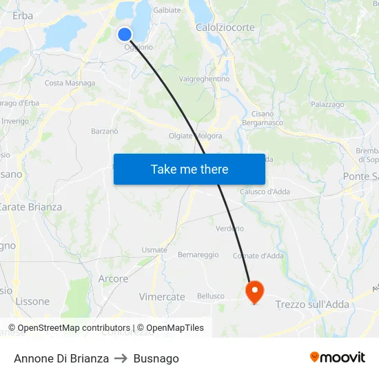 Annone di Brianza to Busnago map