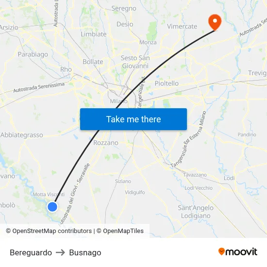 Bereguardo to Busnago map
