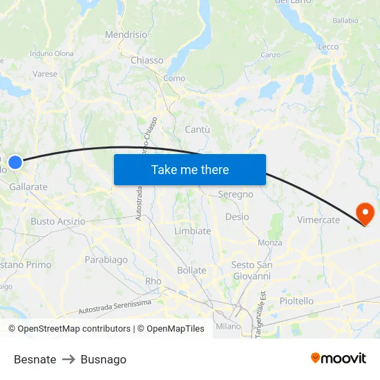 Besnate to Busnago map